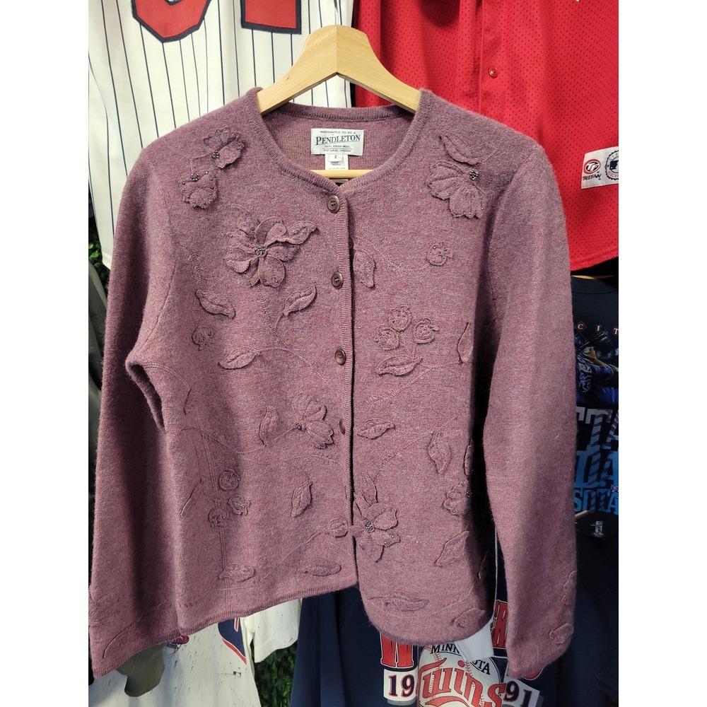 vtg 90s PENDLETON CARDIGAN SWEATER Small // beads cute casual vintage sweater